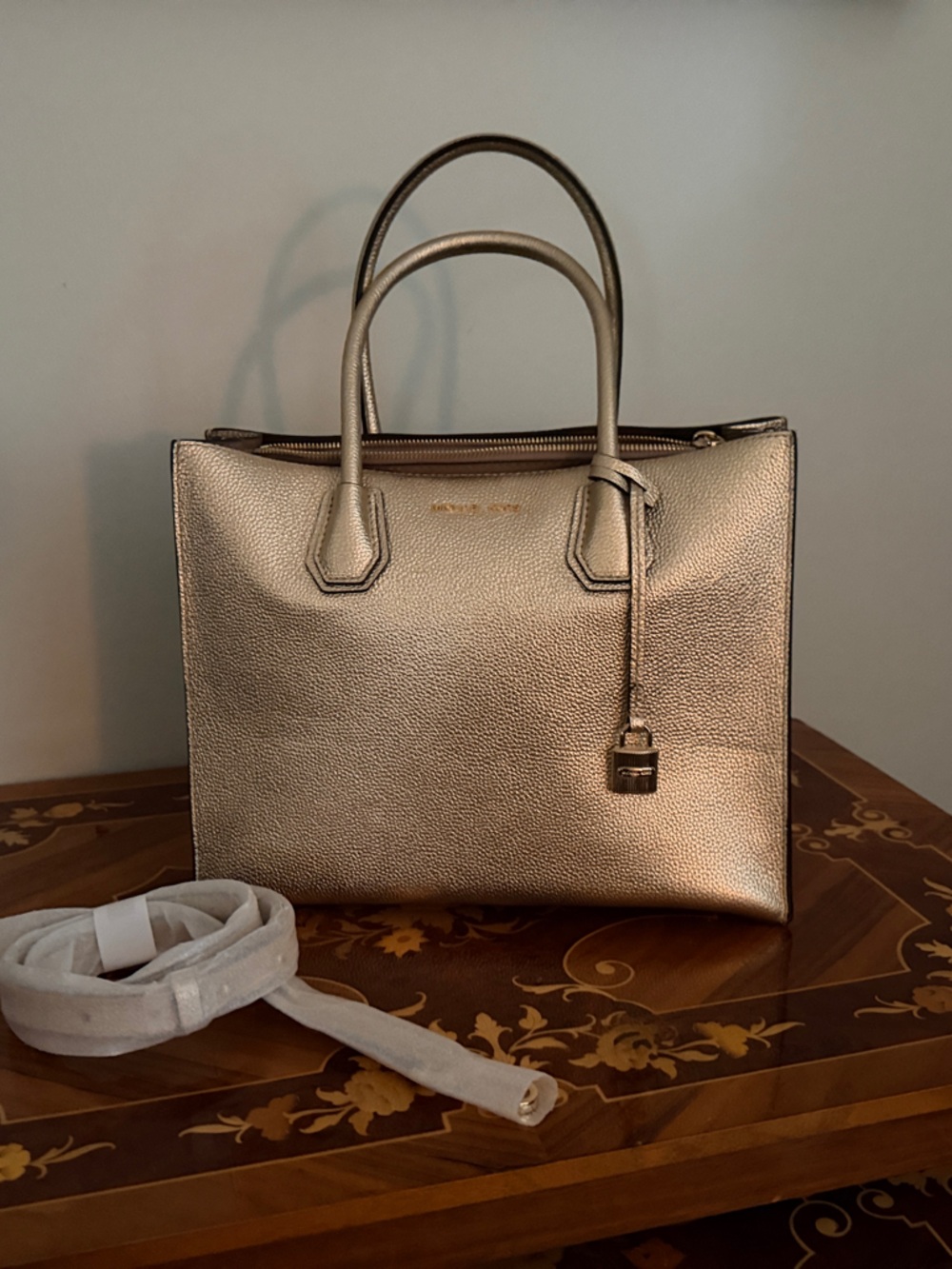 Michael Kors Metallic Rose Gold Structured Satchel